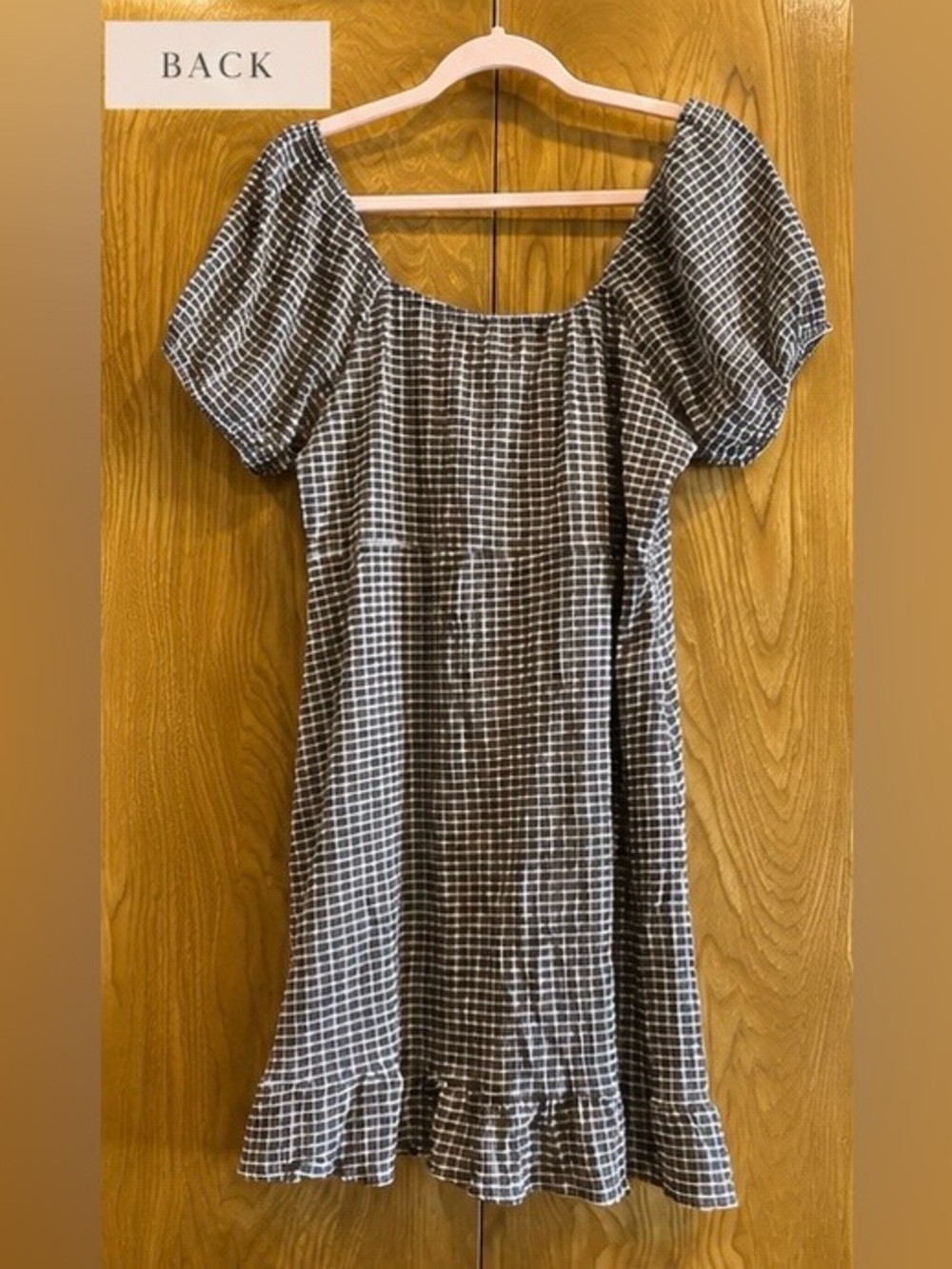 Sanctuary Black Cream Plaid Gingham Babydoll Mini Dress XL - Picture 2 of 4